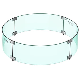 Skyflame 24-inch glass wind guard protects a fire pit from gusts for steadier flames