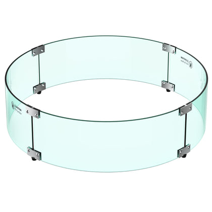 Skyflame 24-inch glass wind guard protects a fire pit from gusts for steadier flames