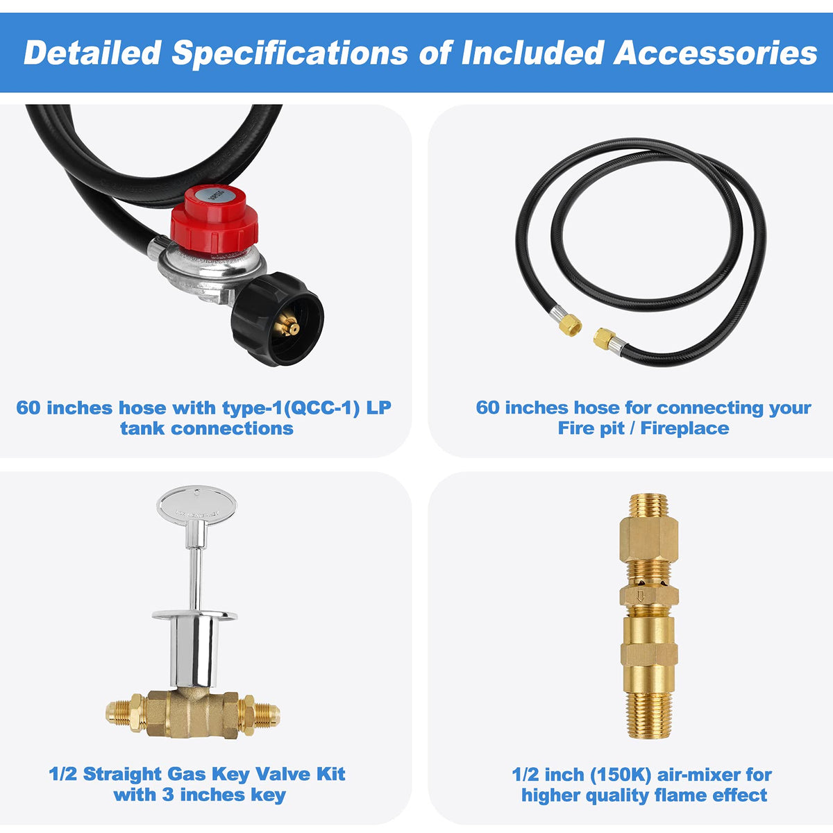 Skyflame 60-inch Type-1 QCC-1 hose for reliable propane connections.