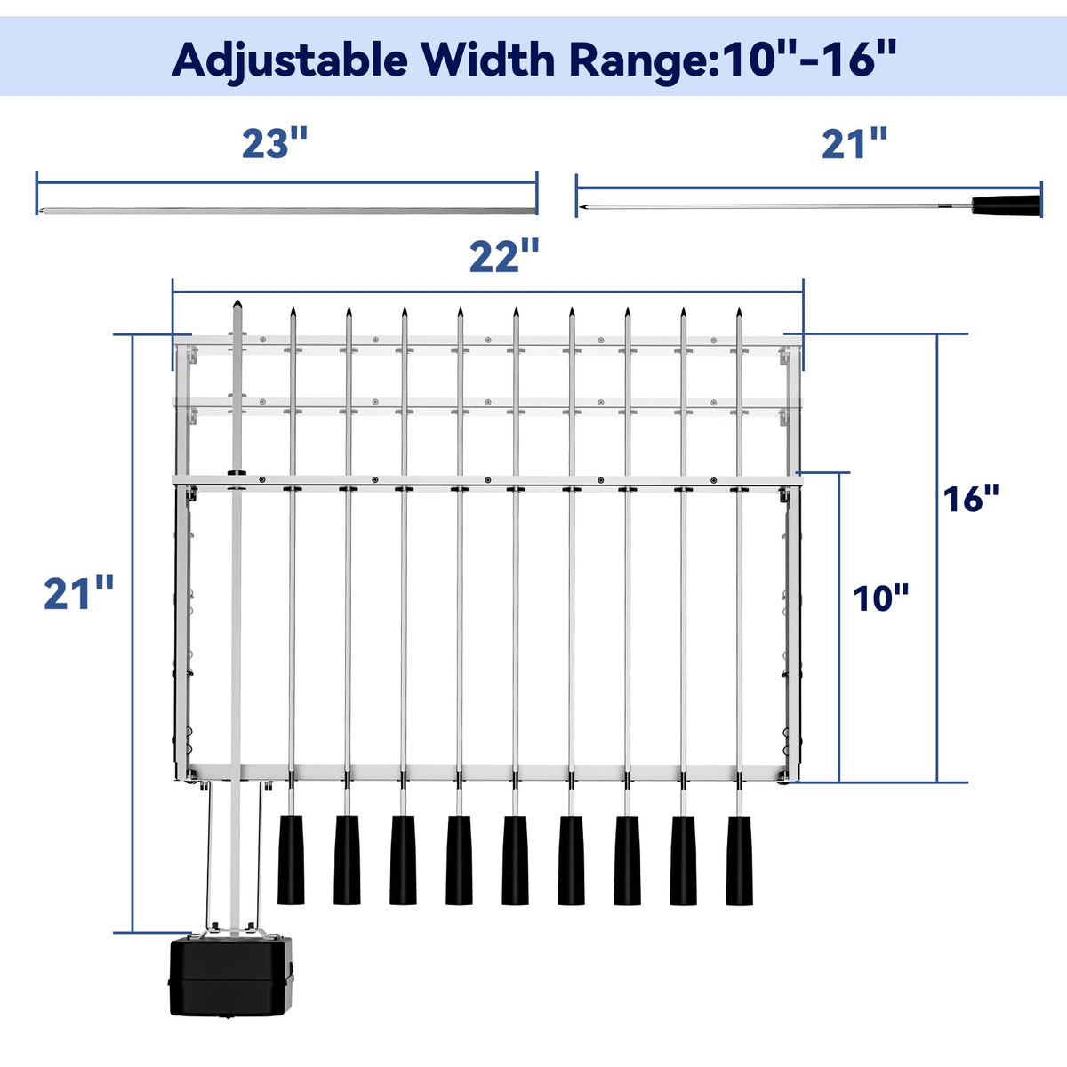 Skyflame adjustable-length BBQ rack fits multiple grills for flexible setups.