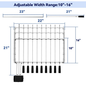 Skyflame adjustable-length BBQ rack fits multiple grills for flexible setups.