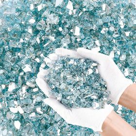 Skyflame aqua blue fire glass after maintenance looks sparkling