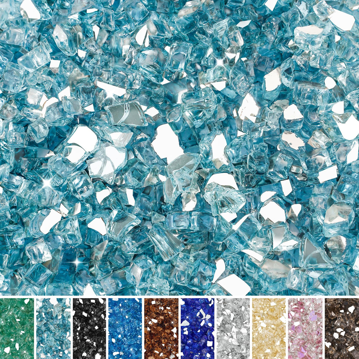 Skyflame aqua blue reflective fire glass 15lb enhancing flame brilliance in fire pits