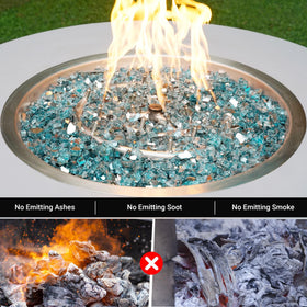 Skyflame aqua blue reflective fire glass in a fireplace for radiant glow