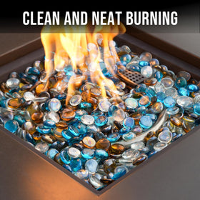 Skyflame Caramel blend beads create warm, inviting ambiance for outdoor gatherings.
