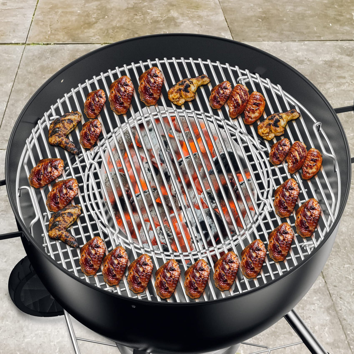 Skyflame ash-separation design image showing cleaner burn and easier charcoal management