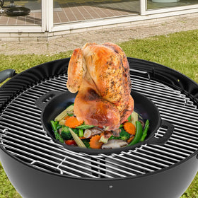 Skyflame Charkettle compatible with 22 inch Weber Kettles for versatility.