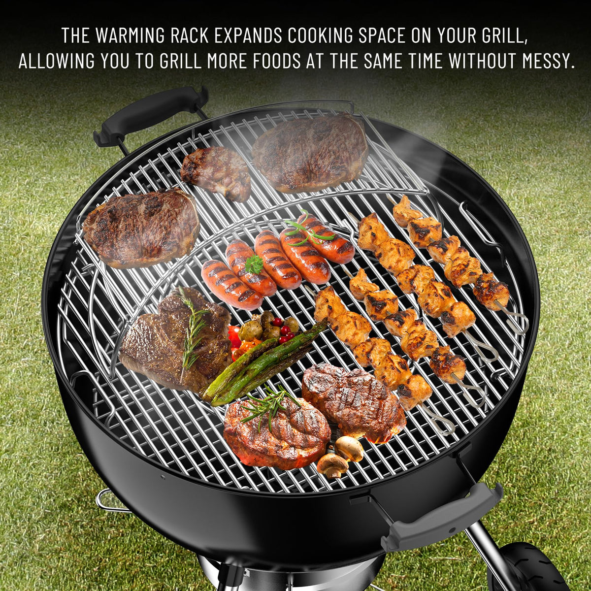 Skyflame Charkettle space-saving design helps organize multiple dishes on the grill