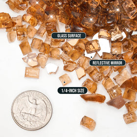 Skyflame copper-reflective fire glass close-up emphasizes dazzling mirrored shine and heat-resistant clarity