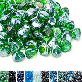 Skyflame emerald-green fire diamonds half-inch in a fire pit for vibrant ambiance.