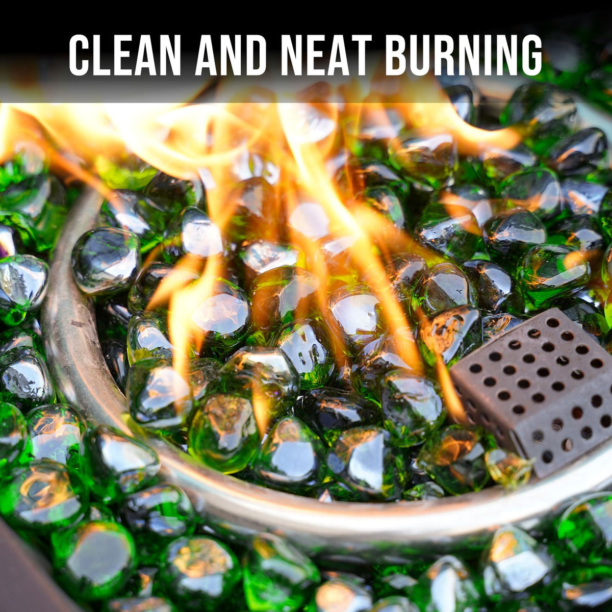 Skyflame emerald-green half-inch diamonds brighten outdoor landscapes and fire features.