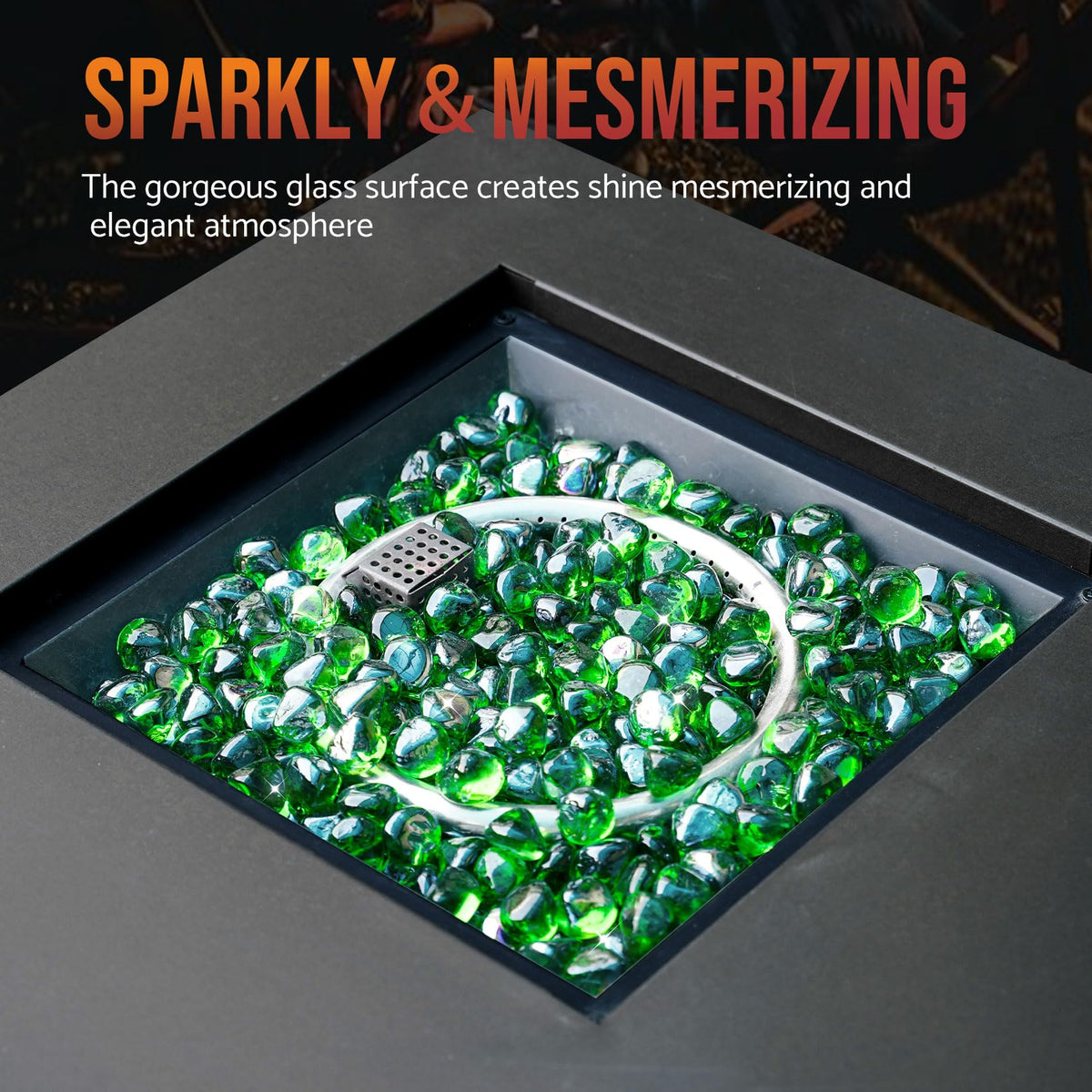 Skyflame emerald-green diamonds compatible with propane and natural gas installations.