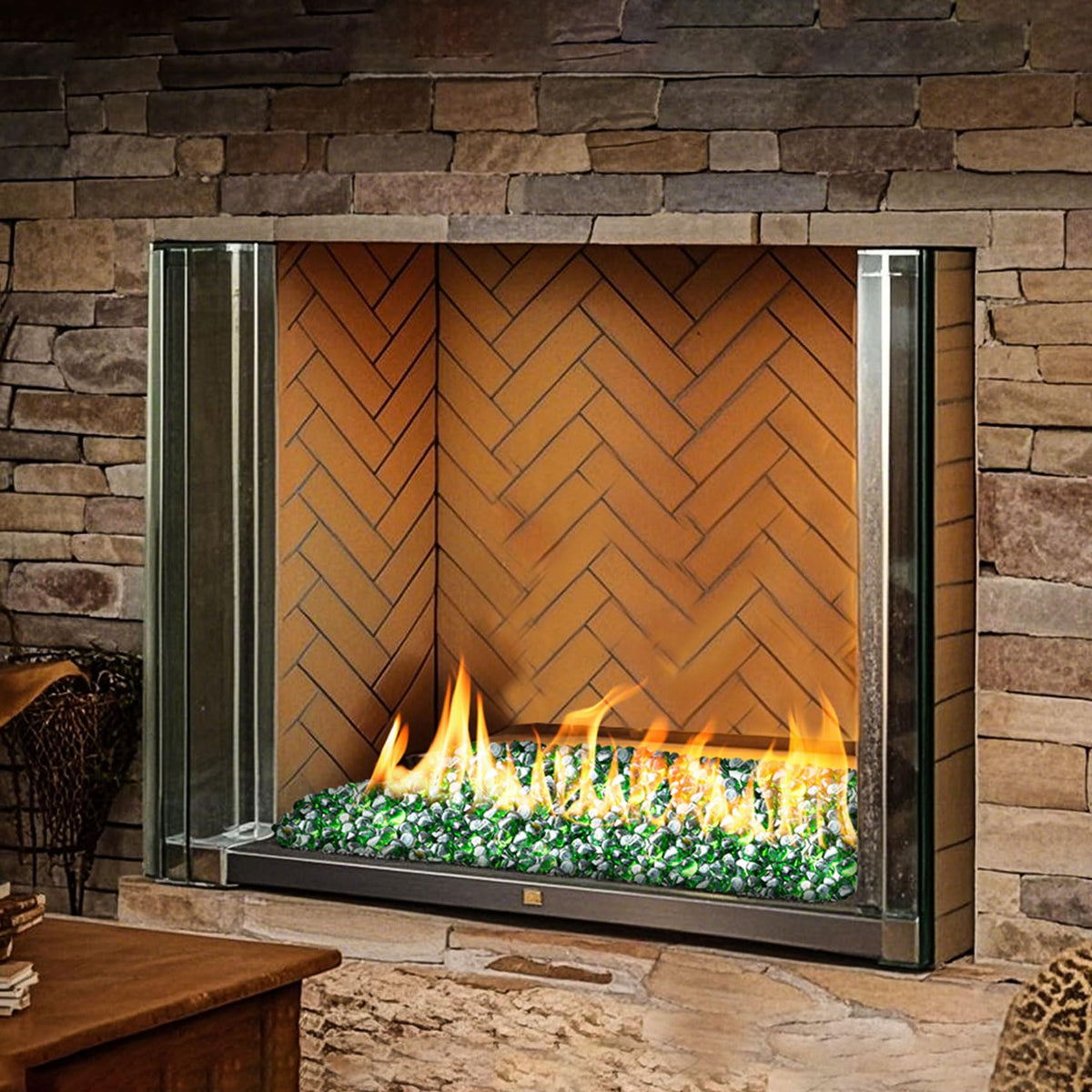 Skyflame emerald-green half-inch diamonds add a contemporary touch to any space.