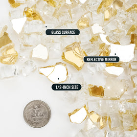 Skyflame fire glass 10lb with gold reflective backing enhances backyard ambiance