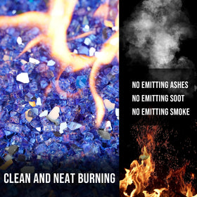 Skyflame cobalt blue fire glass on outdoor patio for ambiance.