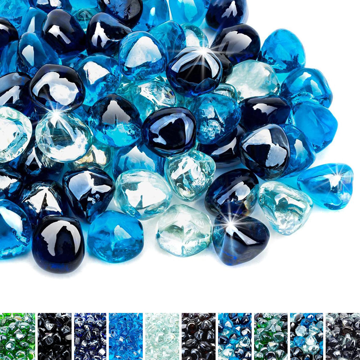 Skyflame fire glass diamonds cobalt blue half-inch for vibrant fire pit ambiance