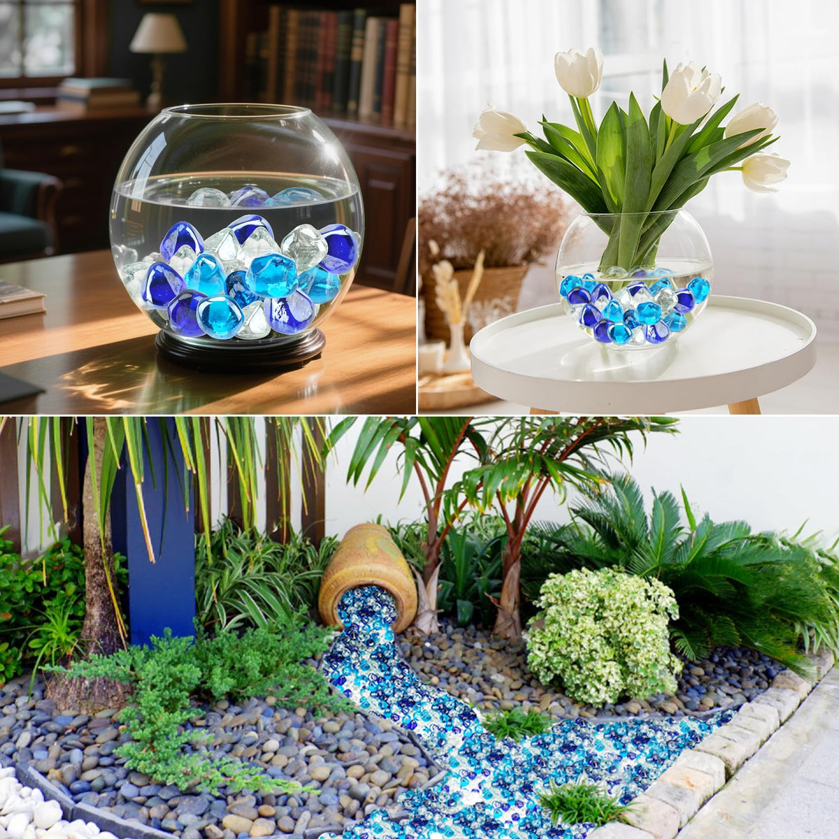 Skyflame fire glass diamonds deep blue blend half-inch enriches outdoor lighting