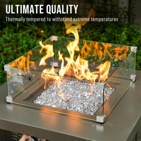 Skyflame platinum fire glass in a fire pit with bright shine