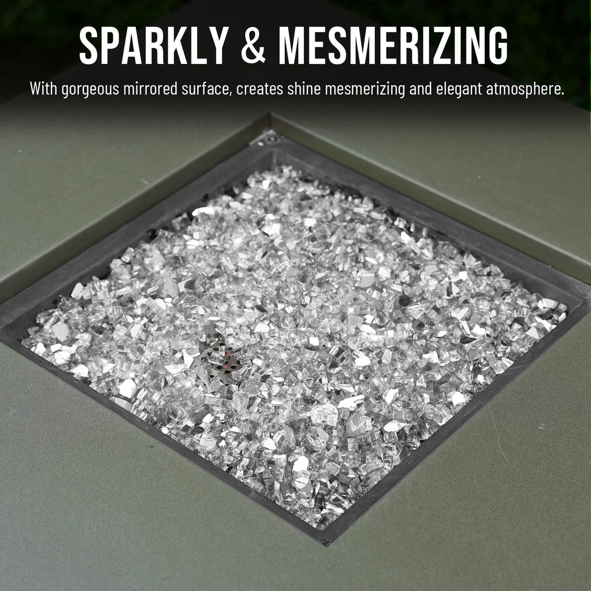 Skyflame platinum landscaping fire glass adds modern shimmer