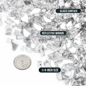 Skyflame platinum fire glass with reflective backing enhances ambiance