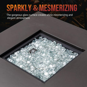 Skyflame beads in a modern fire pit create dramatic reflections
