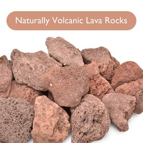 Skyflame lava rock setup adds color to fire pits and bowls.
