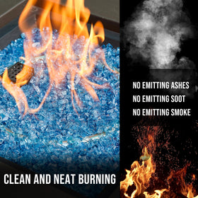 Skyflame fire pit setup with Pacific Blue glass for glittering flames