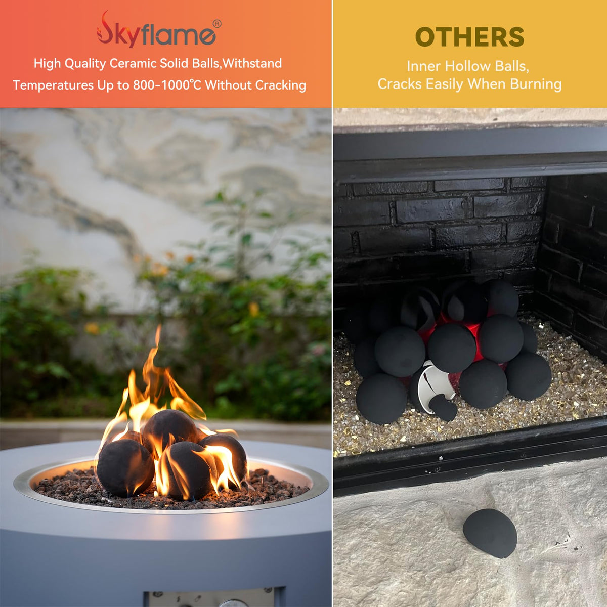 Skyflame 4-inch ceramic fireball adds modern flair to fireplaces and pits.