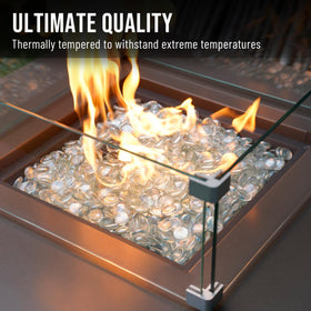 Skyflame beads in outdoor fireplace for refined glow and ambiance