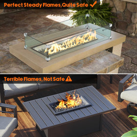 Skyflame glass shield keeps flames steady while preserving ambient glow.