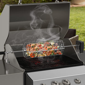 Skyflame food-grade stainless mesh keeps food secure while roasting