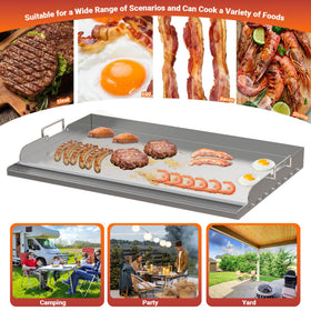 Skyflame griddle with cross bracing for stable, warp-resistant heating