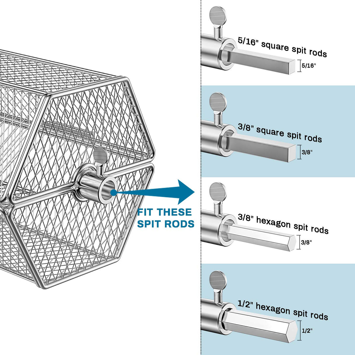 Skyflame grill compatibility with hex and square rods for versatile use