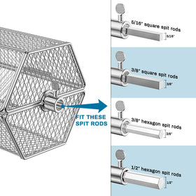 Skyflame grill compatibility with hex and square rods for versatile use