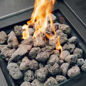 Skyflame lava rock in landscaping adds texture and moisture retention.