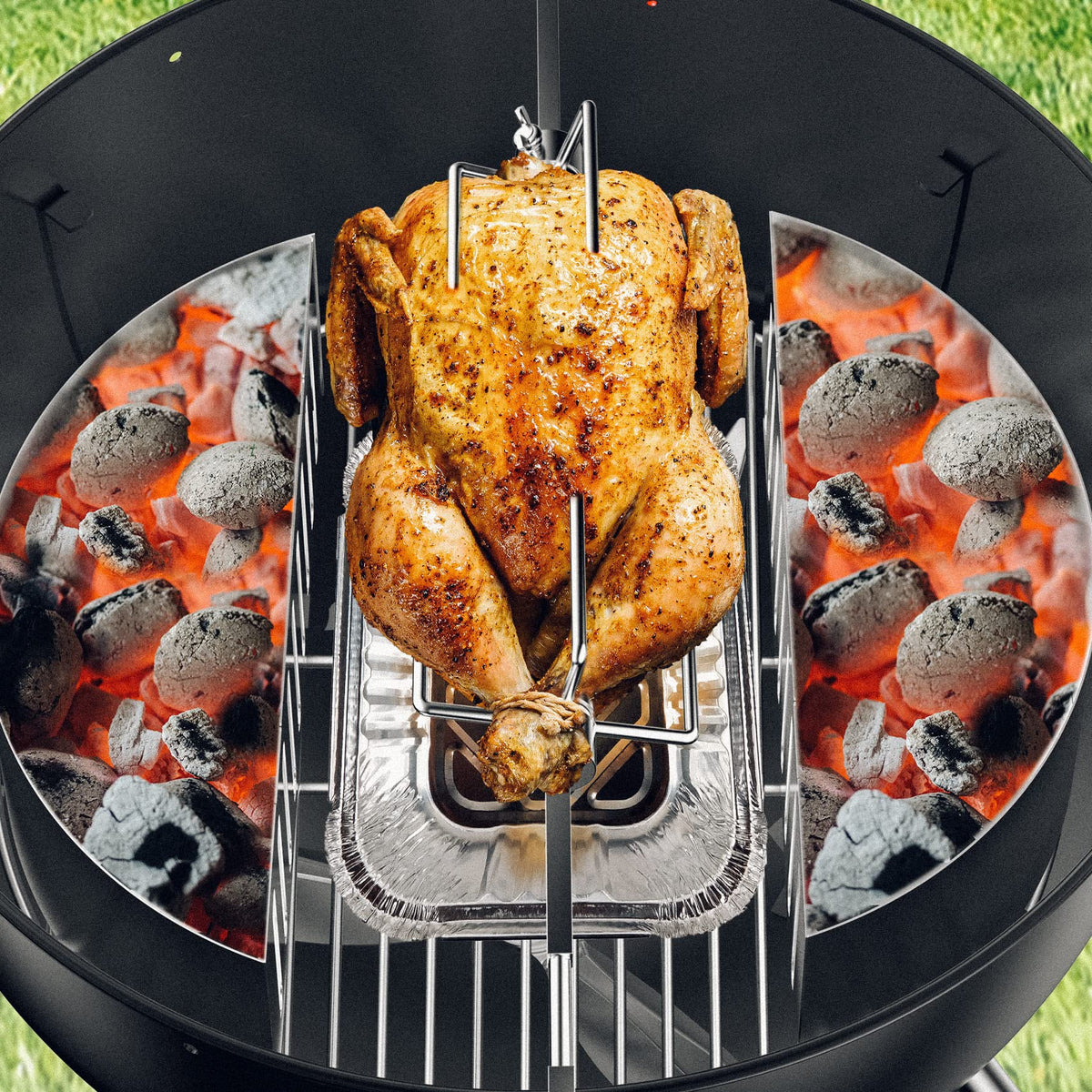 Skyflame large-capacity charcoal basket 14in emphasizes holding more fuel for extended cooks