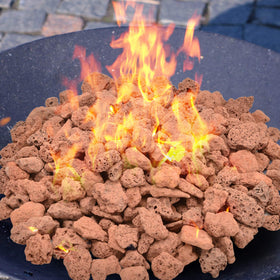 Skyflame lava rock for fire pit assembly improves flame symmetry.