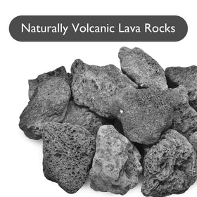Skyflame lava rock arrangement in a fire pit bowl demonstrates modern landscaping and low-maintenance decor.