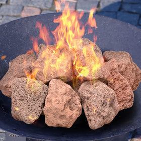Skyflame lava rocks enhance garden landscaping with natural, heat-ready texture.
