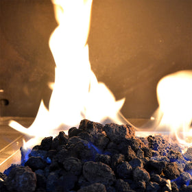 Skyflame lava rock granules used as decorative landscape mulch in garden beds