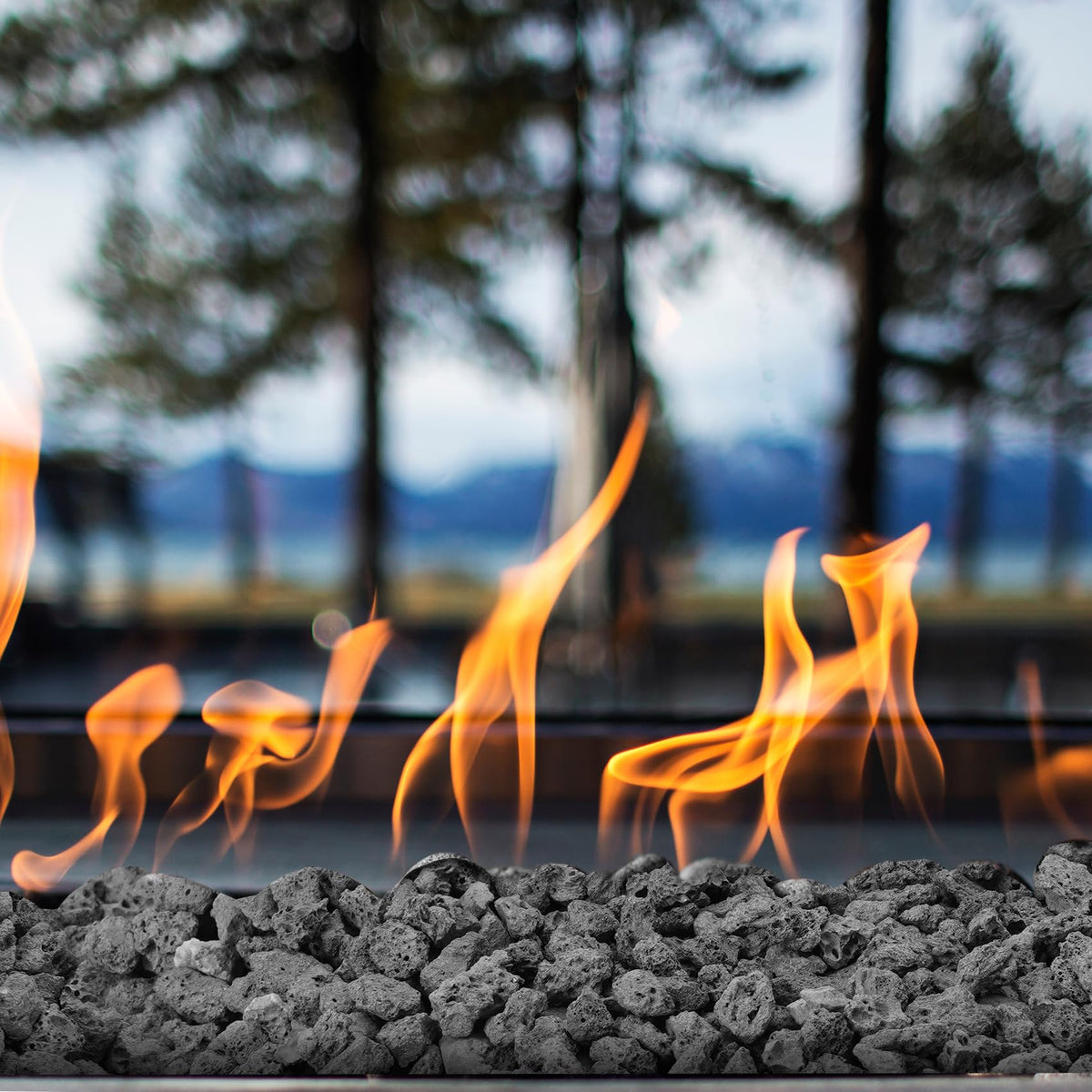 Skyflame lava rocks used in landscaping for decorative texture and moisture retention