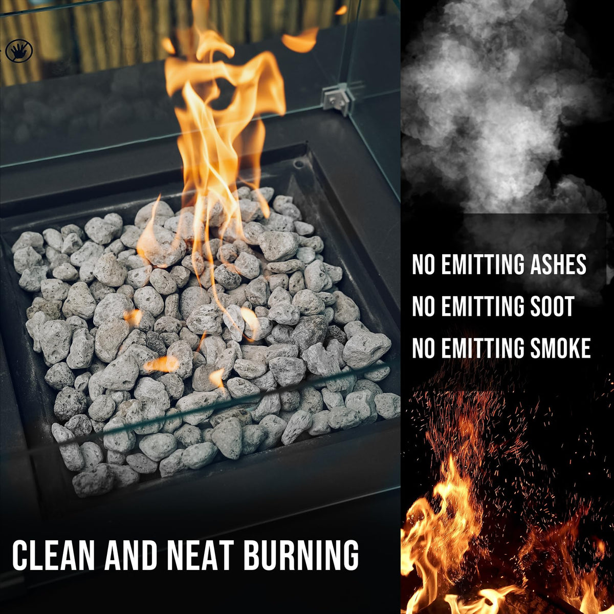 Skyflame lava rocks stay clean, emitting no ash or smoke