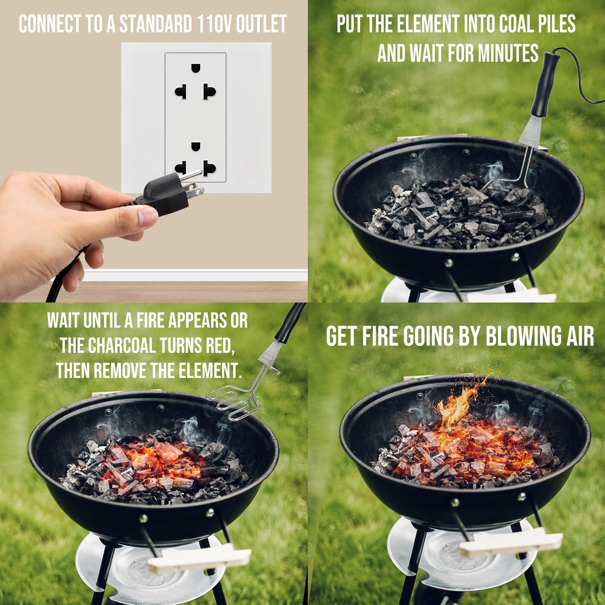 Skyflame long-handle design keeps hands away from heat during use