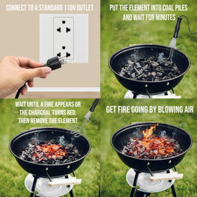 Skyflame long-handle design keeps hands away from heat during use