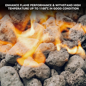 Skyflame lava rocks decorate fireplaces with a clean, ash-free look.