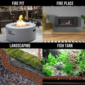 Skyflame glass at night provides shimmering reflections that enhance ambient backyard lighting