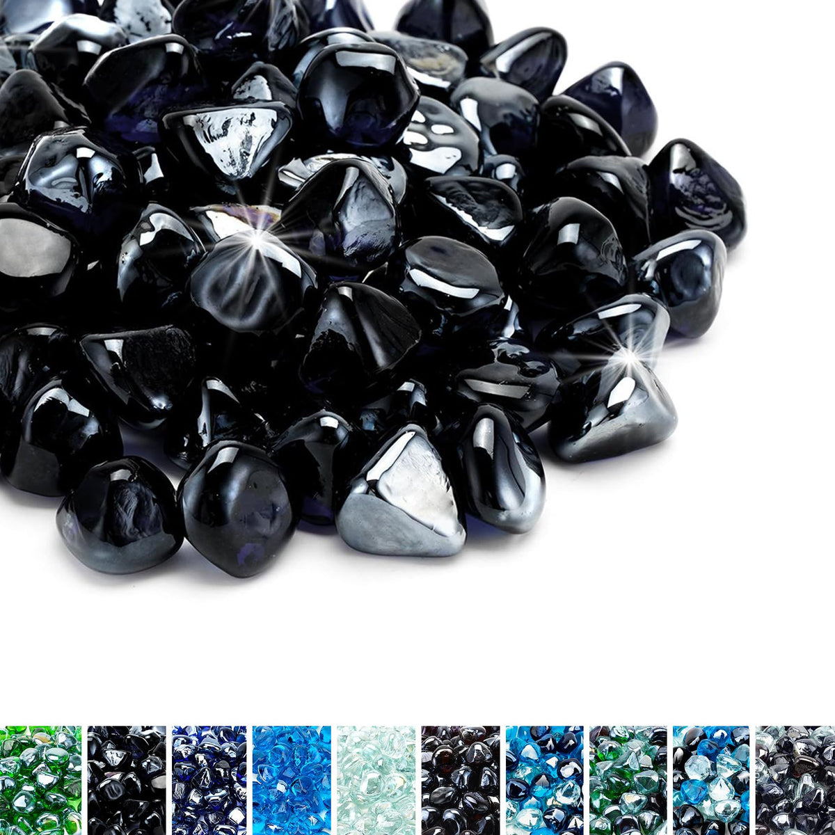 Skyflame onyx black 1/2-inch fire glass diamonds for a radiant fire pit display