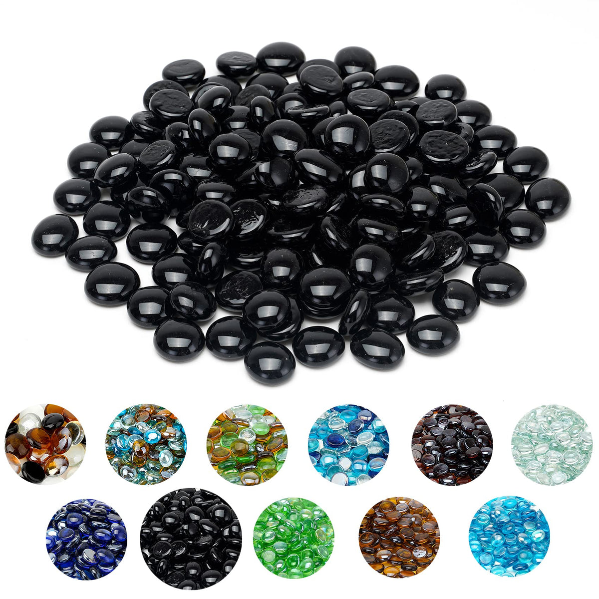 Skyflame onyx black fire glass beads pour for a dramatic fire pit display.