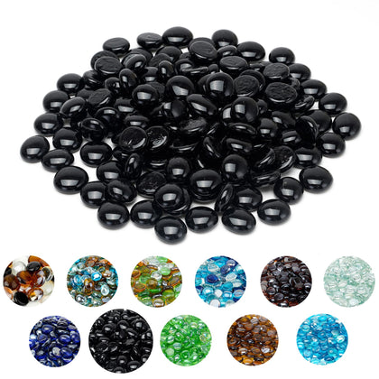 Skyflame onyx black fire glass beads pour for a dramatic fire pit display.