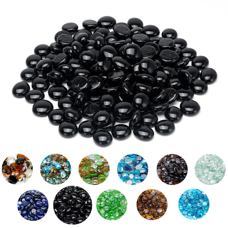Skyflame onyx black fire glass beads pour for a dramatic fire pit display.